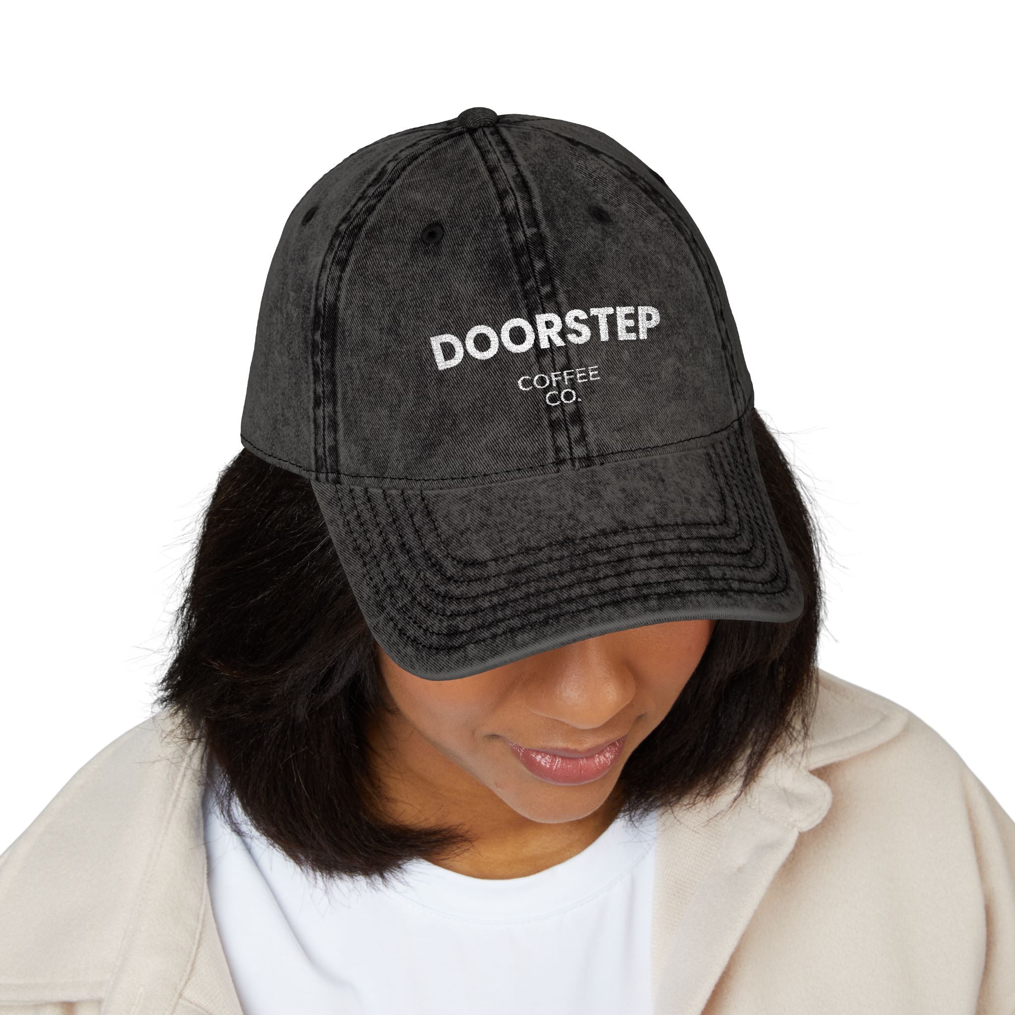 Vintage Embroidered Cap – "DOORSTEP" Distressed Dad Hat